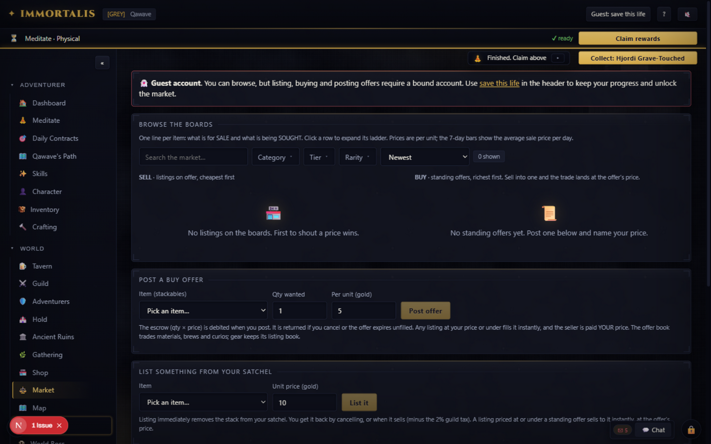 The market: sell listings on one side, standing buy offers on the other